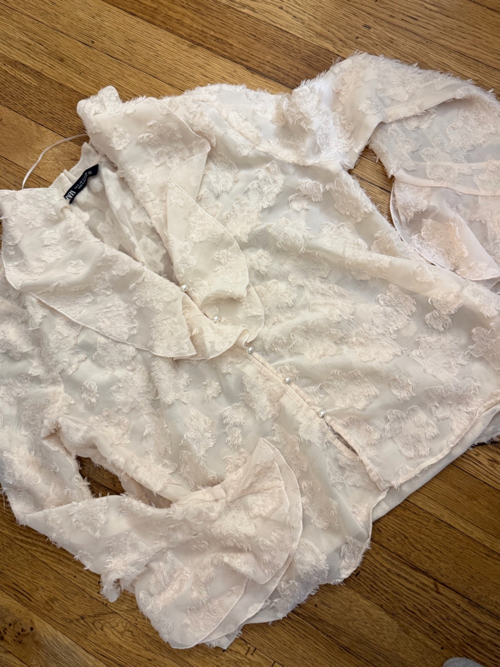 Zara Sheer Ivory Ruffled Blouse - Picture 2 of 4
